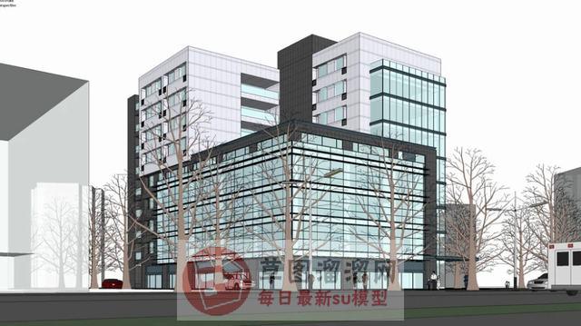 办公楼玻璃幕墙建筑SU模型