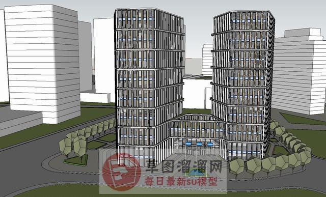 综合建筑玻璃建筑SU模型