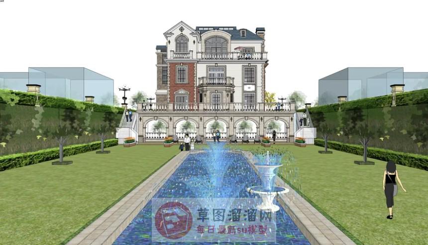 欧式别墅水池SU模型