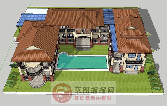 西班牙别墅建筑SU模型
