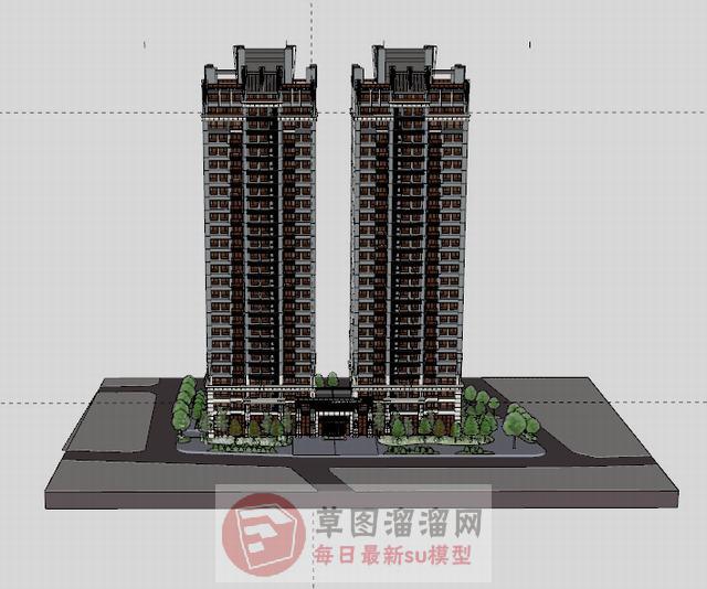 中式高层建筑SU模型