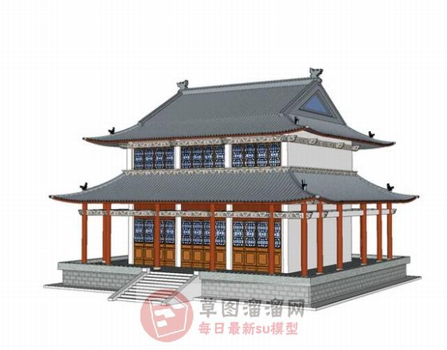 中式双层寺庙SU模型
