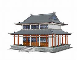 中式双层寺庙SU模型 免费sketchup模型下载