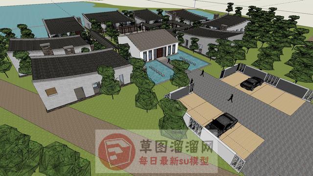中式建筑民宿SU模型