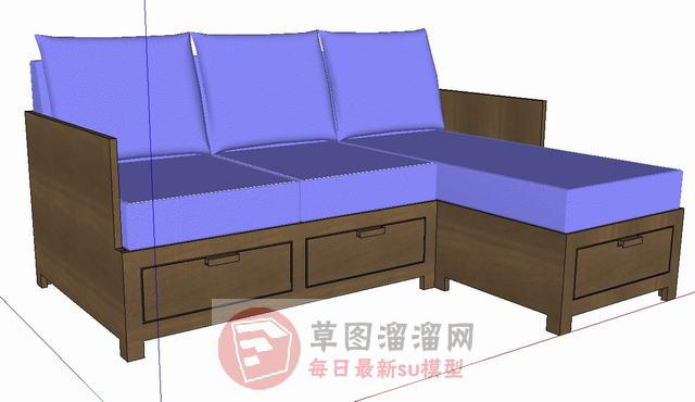 中式沙发L型SU模型
