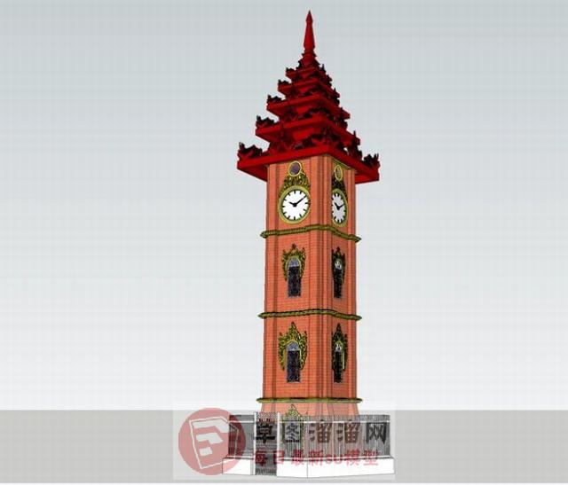 欧式钟楼建筑SU模型