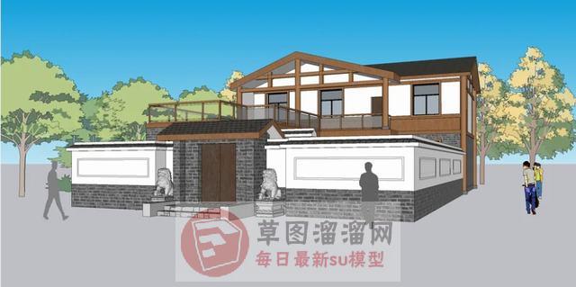 中式别墅四合院SU模型