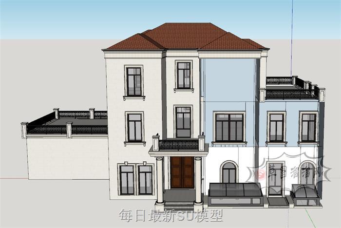 别墅采光井建筑SU模型