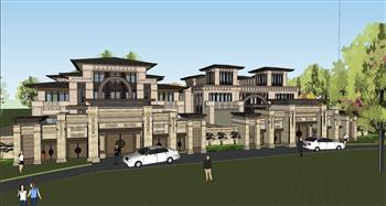 新中式别墅建筑SU模型