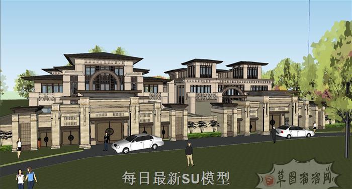 新中式别墅建筑SU模型