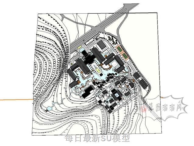 中式学校建筑SU模型