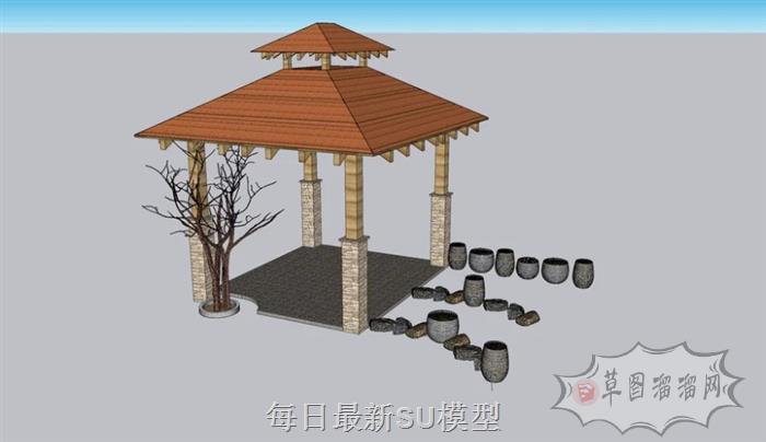 东南亚亭子SU模型
