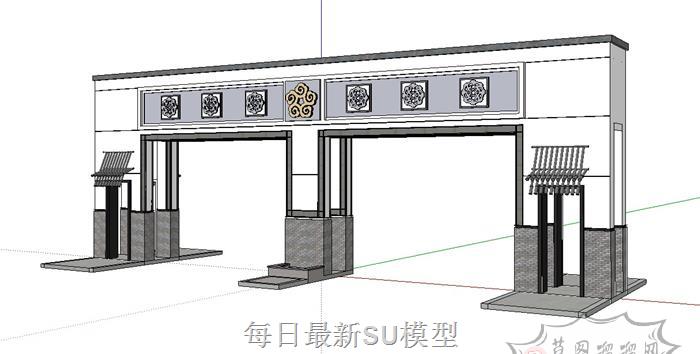 中式入口大门SU模型
