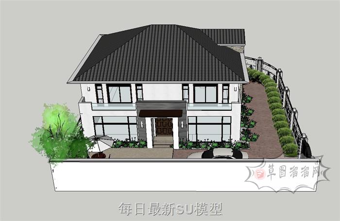 中式别墅建筑SU模型