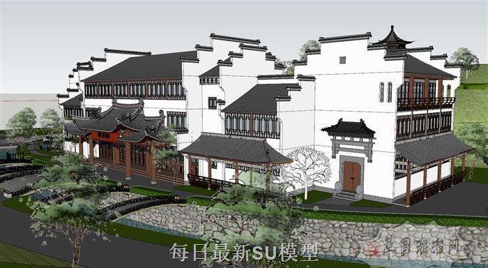 中式山地酒店SU模型