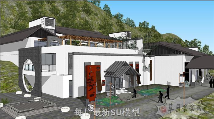 中式山地酒店SU模型