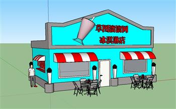 冰激凌店餐饮店SU模型 免费sketchup模型下载