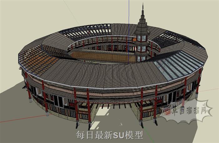 侗族建筑鸟巢SU模型