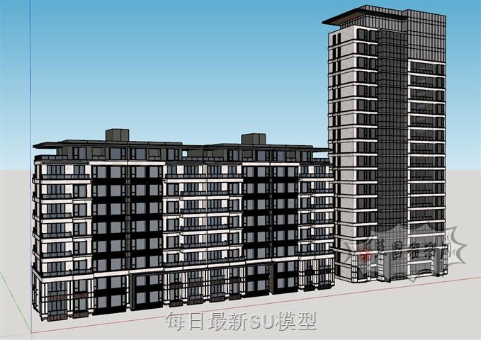 中式小区高层SU模型