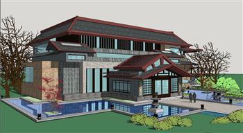 中式汉唐风建筑SU模型