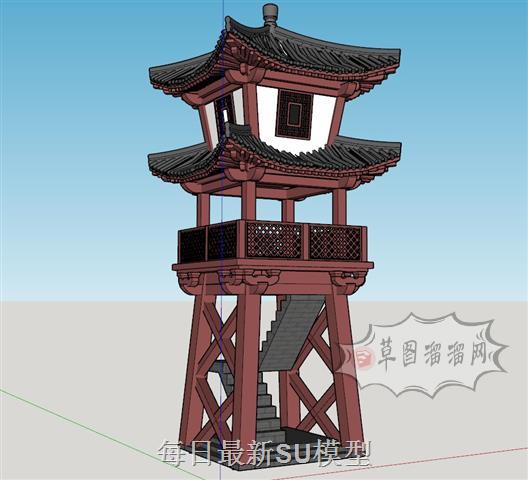汉唐观景楼塔楼SU模型