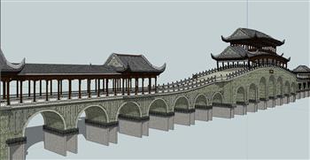 起伏廊桥SU模型