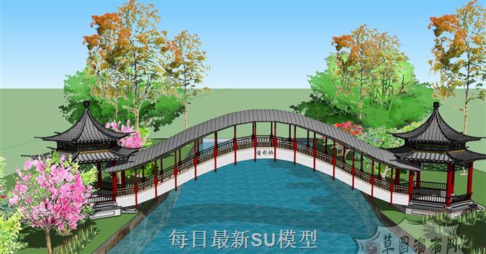 中式古典廊桥SU模型