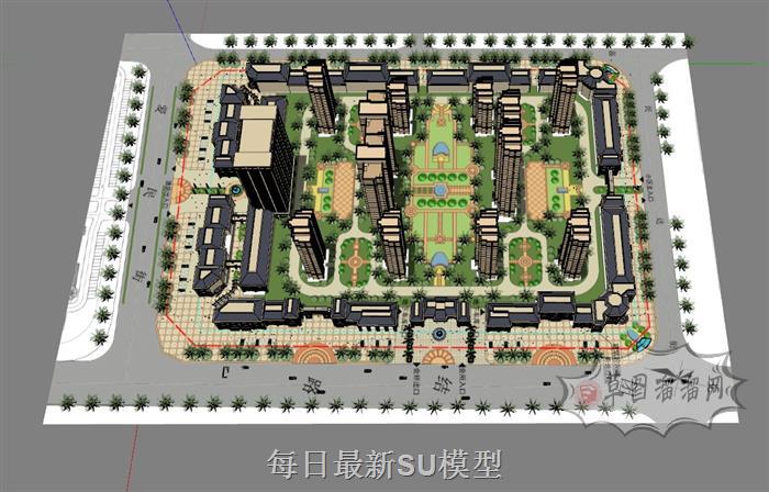 现代小区景观SU模型