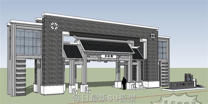 中式步行街入口SU模型