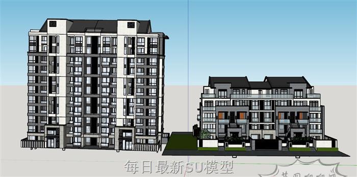 中式别墅高层SU模型