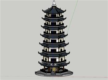 雷峰塔寺庙塔SU模型