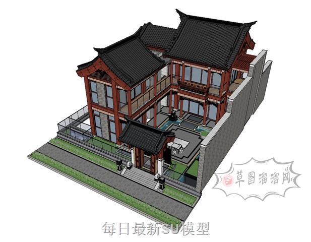 中式别墅合院SU模型