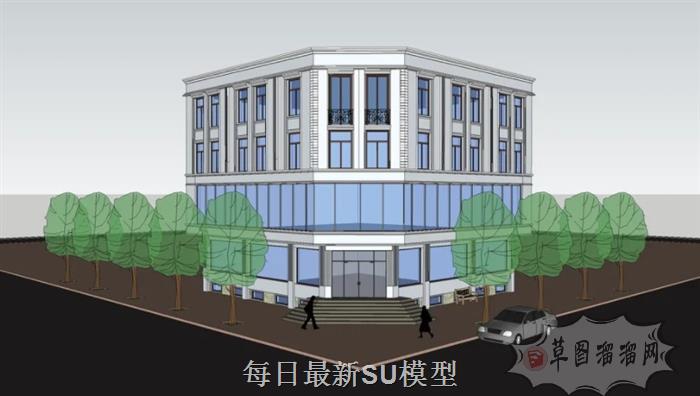 玻璃幕墙办公楼建筑SU模型
