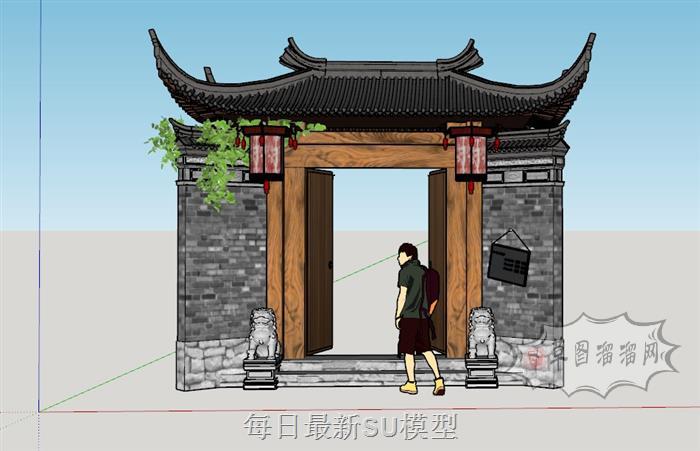 庭院门乡村门头SU模型
