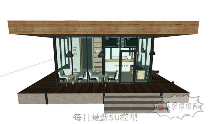 工业风奶茶店咖啡厅SU模型