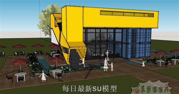集装箱咖啡厅咖啡馆SU模型