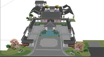 中式古建园林SU模型