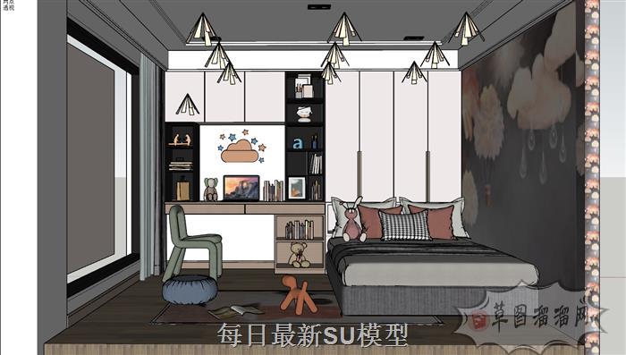 儿童房卧室书桌SU模型