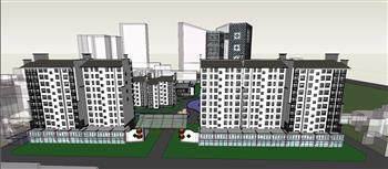 中式小区建筑SU模型
