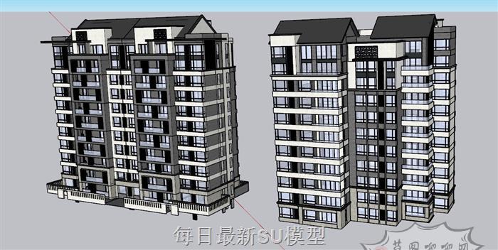 中式高层住宅楼SU模型