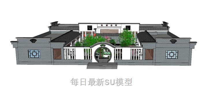 中式四合院农庄SU模型