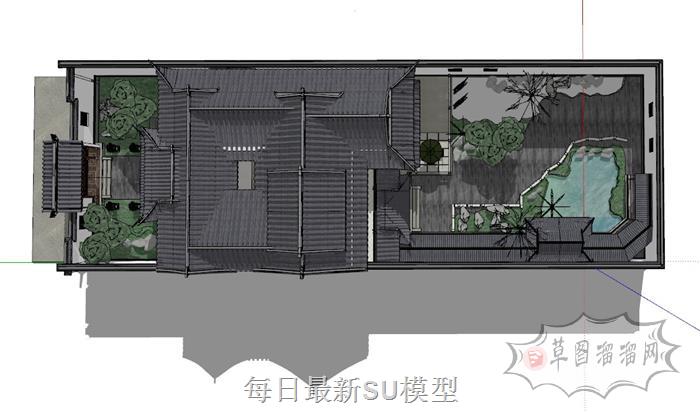 中式四合院园林SU模型