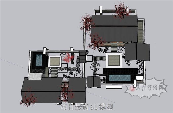 中式别墅庭院SU模型