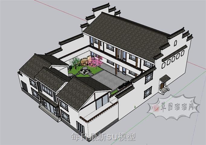 中式合院别墅SU模型