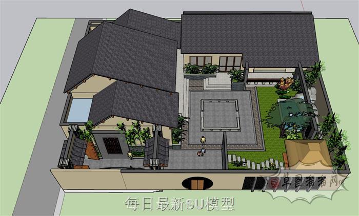 四合院庭院景观SU模型