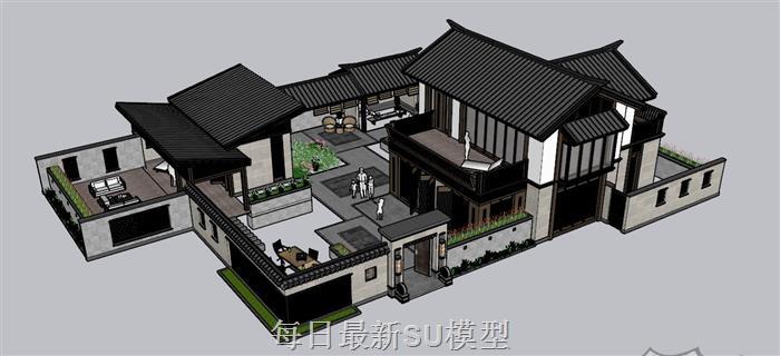 中式四合院建筑SU模型