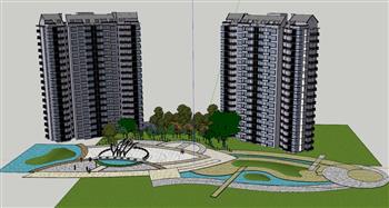 小区建筑景观SU模型 免费sketchup模型下载