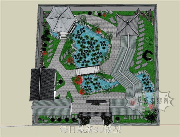 中式合院庭院SU模型