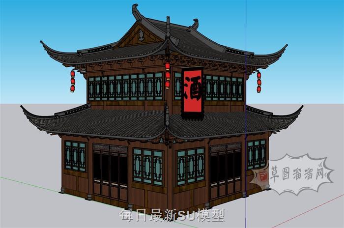 中式古建酒馆飞檐SU模型