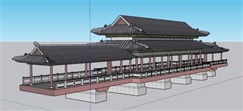 中式古建廊道SU模型